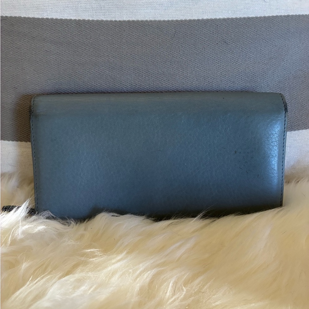 RARE Gucci Blue Leather Continental Wallet with Gold Stamp - Authentic - Picture 6 of 12